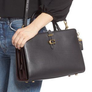 NWT Coach Serra Satchel Black Leather and Oxblood Suede